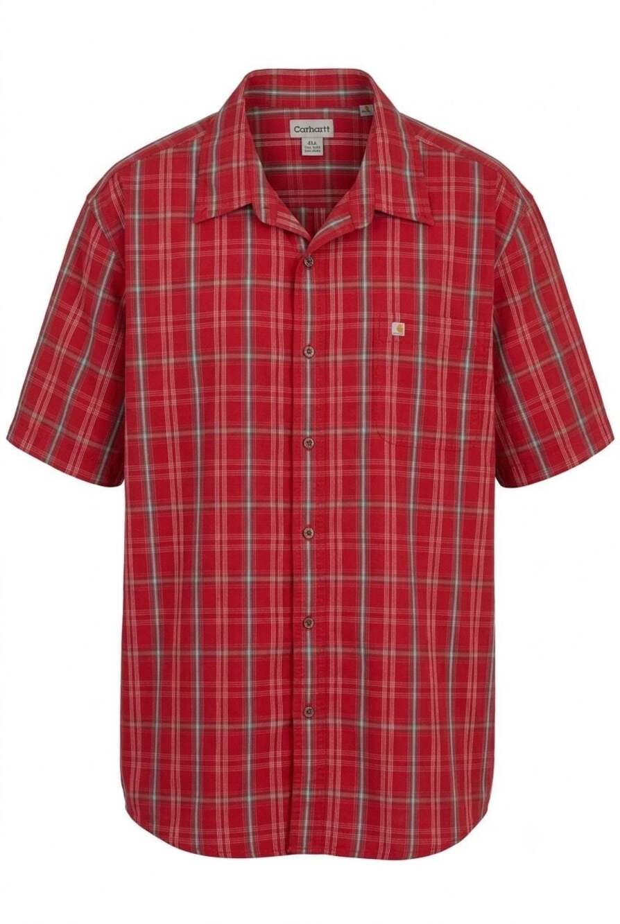 Carhartt Men's Red Plaid Short Sleeve Button Down Shirt 4XL #456